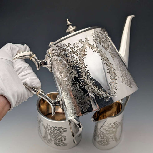 Circa 1885 British Antique Silver Plate Tea Set, 3 Pieces, Briddon Brothers