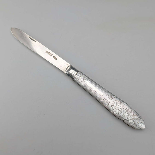 1903 年英國古董白珍珠手柄純銀刀片小刀 Fattorini&Sons