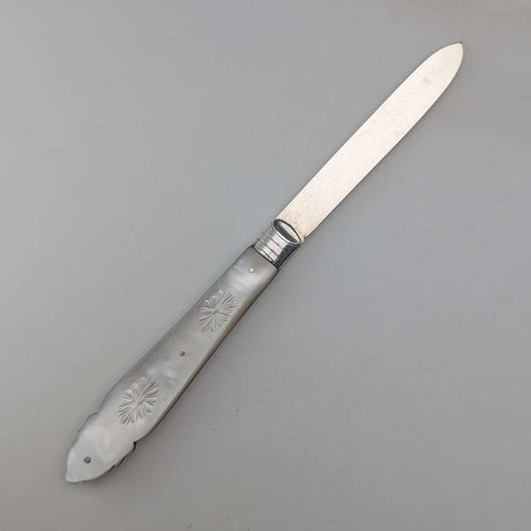 Navaja de bolsillo antigua inglesa de 1903, mango de nácar, hoja de plata de ley, Fattorini & Sons