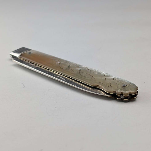 1846 年英國古董白色珍珠手柄純銀雕刻刀片筆刀亞倫哈德菲爾德