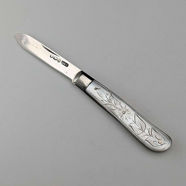 1924 年英國古董白色珍珠手柄純銀刀片小刀 John Yeomans Cowlishaw