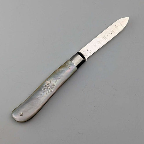 1924 年英國古董白色珍珠手柄純銀刀片小刀 John Yeomans Cowlishaw