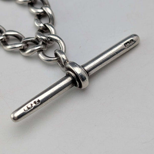 Circa 1900 British antique sterling silver Albert chain, 37g, sterling silver compass fob