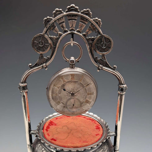 Late 19th Century American Antique Silver Plate Pocket Watch Holder & Trinket Box Reed & Barton