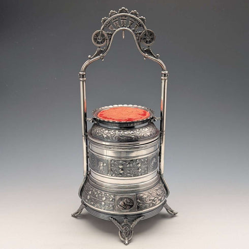 Late 19th Century American Antique Silver Plate Pocket Watch Holder & Trinket Box Reed & Barton