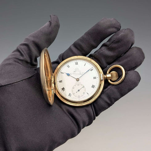 1920年代 英国アンティーク ラッセル 懐中時計 金張りハンターケース 動作良好