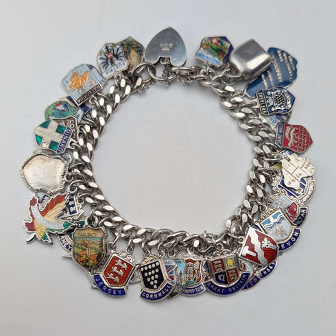 1965 British Vintage Sterling Silver Charm Bracelet 74g WJS