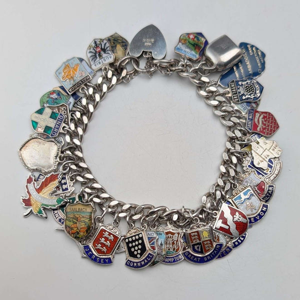 1965 British Vintage Sterling Silver Charm Bracelet 74g WJS