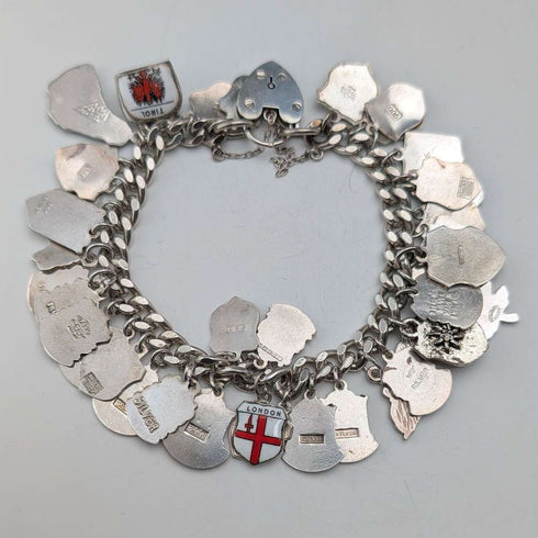 1965 British Vintage Sterling Silver Charm Bracelet 74g WJS