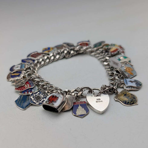 1965 British Vintage Sterling Silver Charm Bracelet 74g WJS