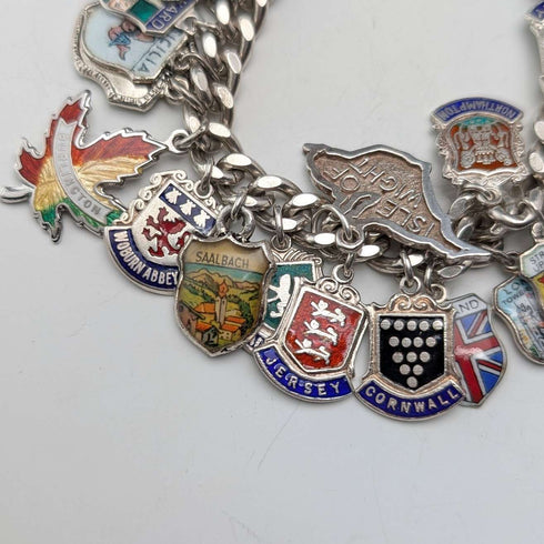 1965 British Vintage Sterling Silver Charm Bracelet 74g WJS