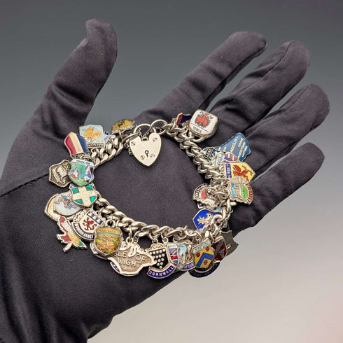 1965 British Vintage Sterling Silver Charm Bracelet 74g WJS
