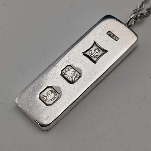 Colgante de lingote de plata de ley británica de 1978, 16 g, con collar