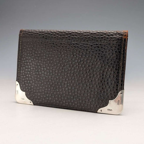 Cartera plegable de piel con adornos de plata de ley, antigua, Reino Unido, 1902, PWS