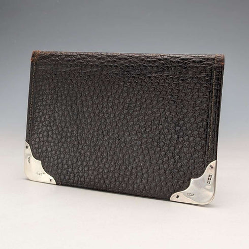 Cartera plegable de piel con adornos de plata de ley, antigua, Reino Unido, 1902, PWS