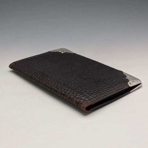 Cartera plegable de piel con adornos de plata de ley, antigua, Reino Unido, 1902, PWS