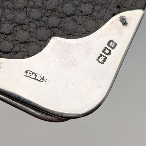 Cartera plegable de piel con adornos de plata de ley, antigua, Reino Unido, 1902, PWS