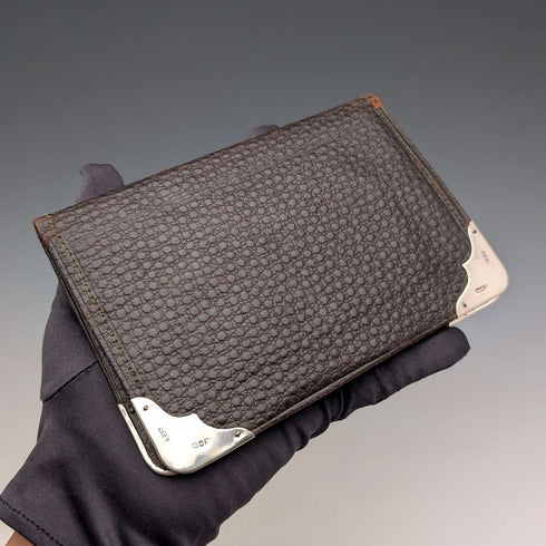 Cartera plegable de piel con adornos de plata de ley, antigua, Reino Unido, 1902, PWS