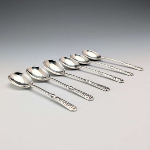 1885 Cucharas de té de plata esterlina antigua británica x6, total 76g, John Round