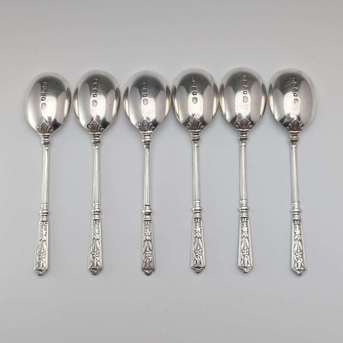 1885 Cucharas de té de plata esterlina antigua británica x6, total 76g, John Round