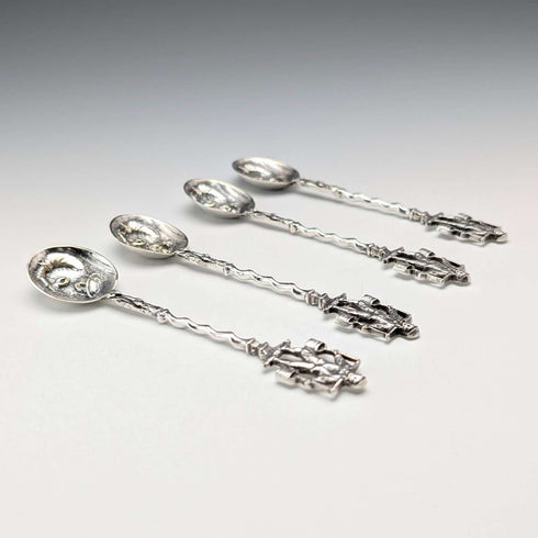 Juego de 4 cucharillas de té de plata 835 antigua, 36 g en total