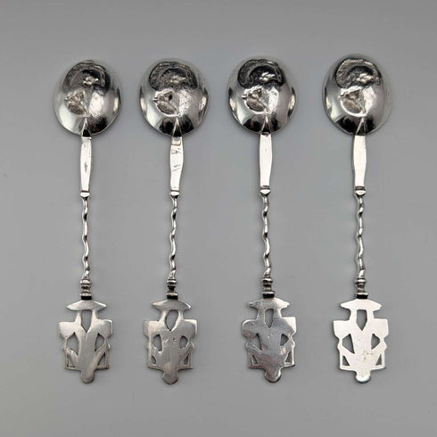 Juego de 4 cucharillas de té de plata 835 antigua, 36 g en total