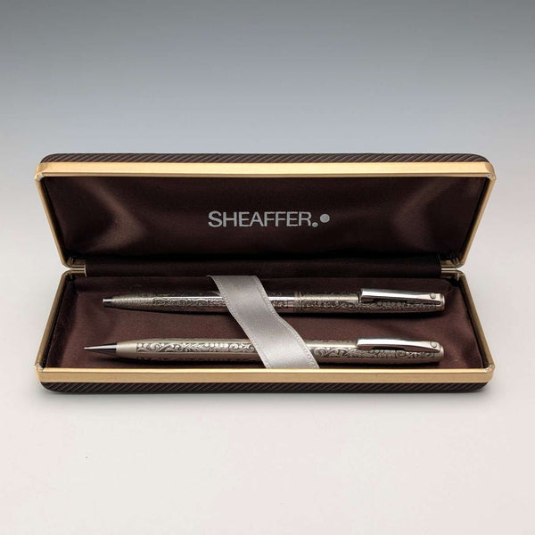 Vintage American Sheaffer sterling silver mechanical pencil and ballpoint pen set in case