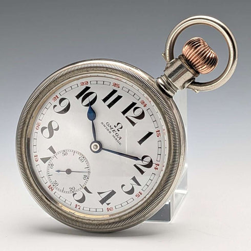 Reloj de bolsillo Omega antiguo, circa 1915, diámetro 53 mm, reloj ferroviario, caja de aleación, en buen estado de funcionamiento