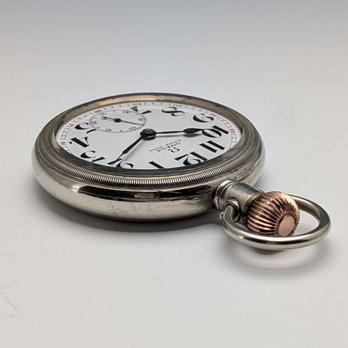 Reloj de bolsillo Omega antiguo, circa 1915, diámetro 53 mm, reloj ferroviario, caja de aleación, en buen estado de funcionamiento