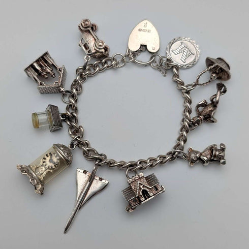 1978 British Vintage Sterling Silver Charm Bracelet 48g RP