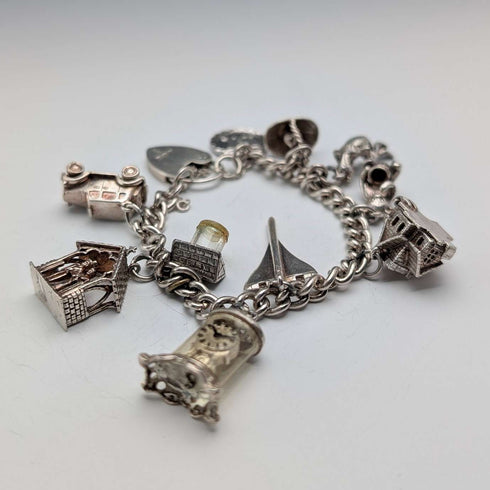 1978 British Vintage Sterling Silver Charm Bracelet 48g RP