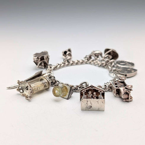 1978 British Vintage Sterling Silver Charm Bracelet 48g RP