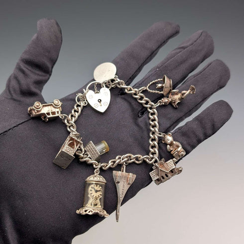 1978 British Vintage Sterling Silver Charm Bracelet 48g RP