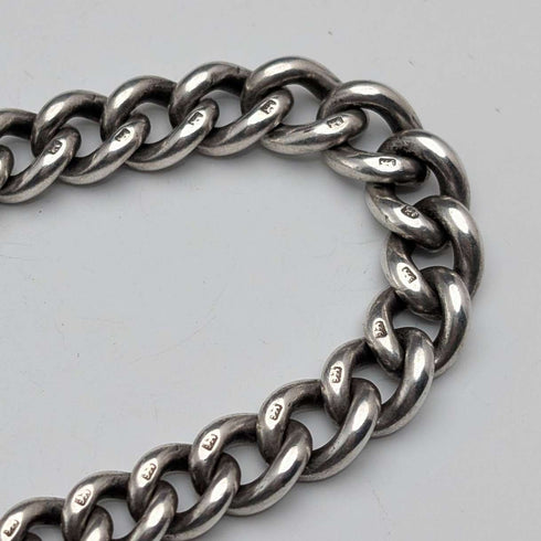 Circa 1900 British antique sterling silver Albert chain, 75g, with sterling silver Vesta case