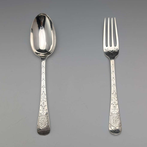 Cubiertos de bautizo de plata de ley antiguos británicos, 1869, par, 55 g en total, en estuche, HJ Lias & Son