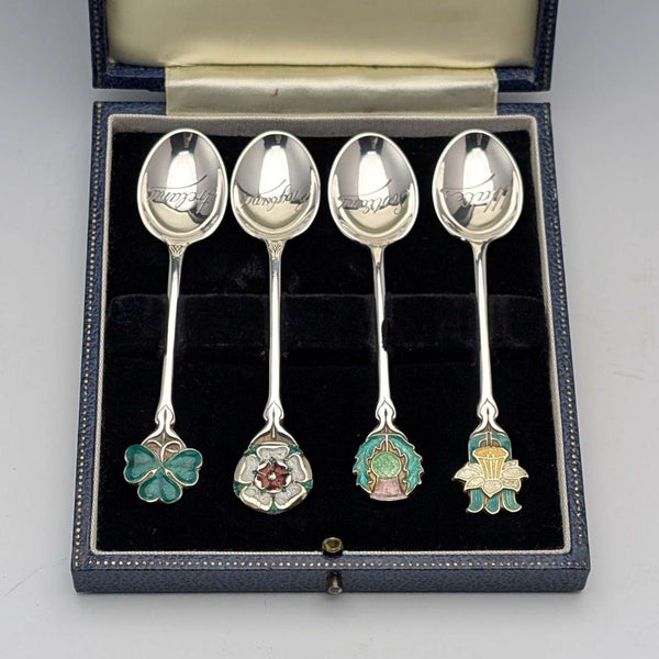 1967年 英国复古珐琅装饰纯银咖啡勺x4 总重48g Turner&Simpson 原装盒装