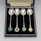 Cucharas de café vintage británicas de plata de ley con decoración de esmalte, 1967 (juego de 4, 48 g en total), de Turner & Simpson, en estuche.