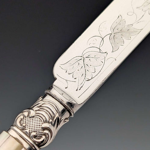 约1875年 英国古董 白蝶贝手柄甜点餐具6对(附木盒)