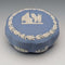 Vintage British Wedgwood Jasperware Round Box for Small Items, Pale Blue