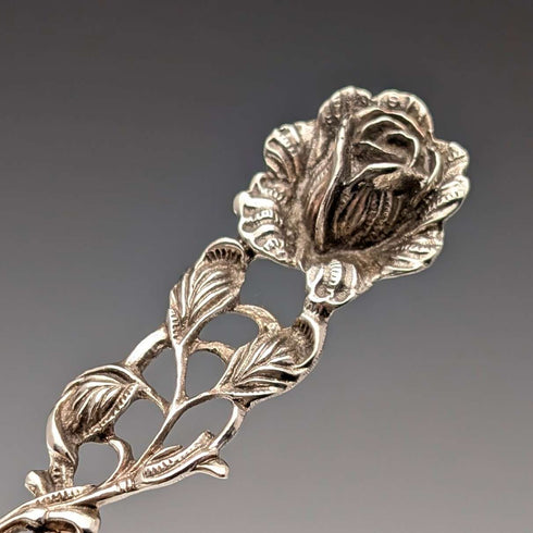 Par de tenedores de postre vintage alemanes de plata 835, con grabado de rosas, August Betz