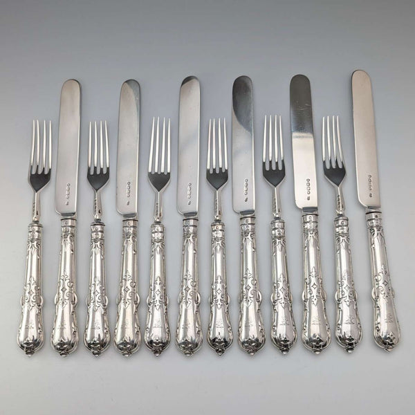 1866년 영국 앤티크 순은제 과일 커틀러리 6쌍, 총 555g, Chawner&Co