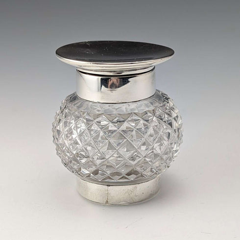 1905년 영국 앤틱 순은 뚜껑 & 컷 글라스 잉크병 Colen Hewer Cheshire