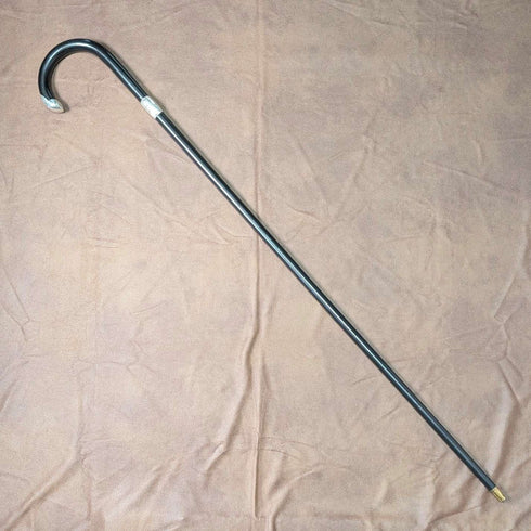 1913 British antique gentleman's curved handle pure silver decorated walking stick 92cm J Howell&Co Ltd