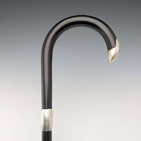 1913 British antique gentleman's curved handle pure silver decorated walking stick 92cm J Howell&Co Ltd