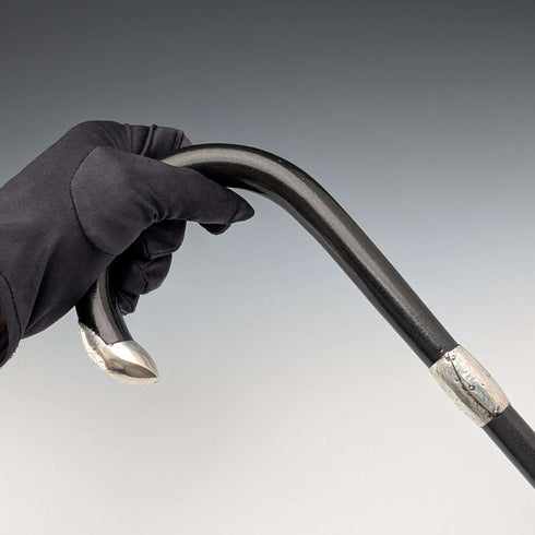 1913 British antique gentleman's curved handle pure silver decorated walking stick 92cm J Howell&Co Ltd