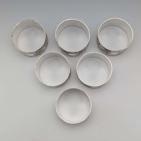 Juego de 6 servilleteros de plata chapada, antigüedades británicas