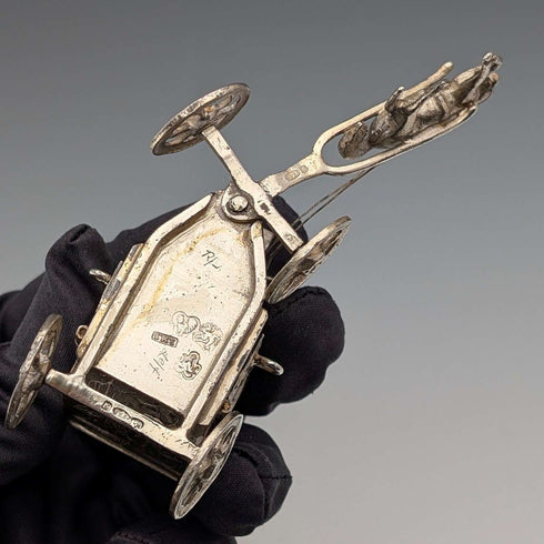 1907 British antique sterling silver carriage miniature 72g Boaz Moses Lendeck