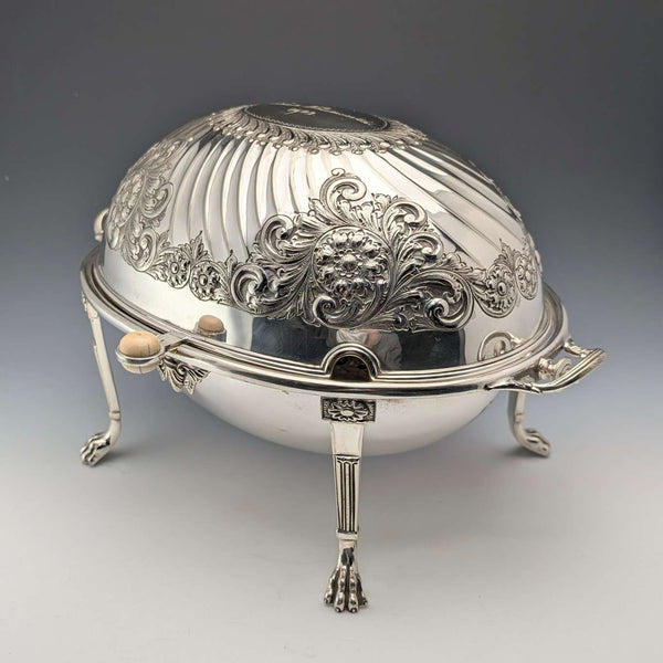 约1902年 英国古董镀银卷盖式早餐盘 HENRY STRATFORD