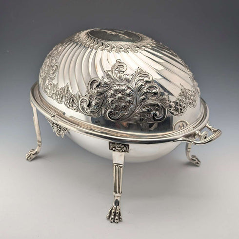 1902年頃 英国アンティーク シルバープレート製 ロールトップ式ブレックファーストディッシュ HENRY STRATFORD