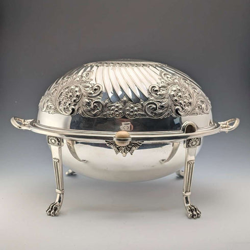 1902年頃 英国アンティーク シルバープレート製 ロールトップ式ブレックファーストディッシュ HENRY STRATFORD